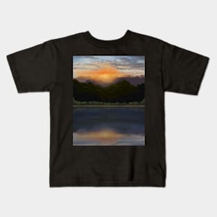 Radiant Mountain sunset by a lake with reflections Kids T-Shirt